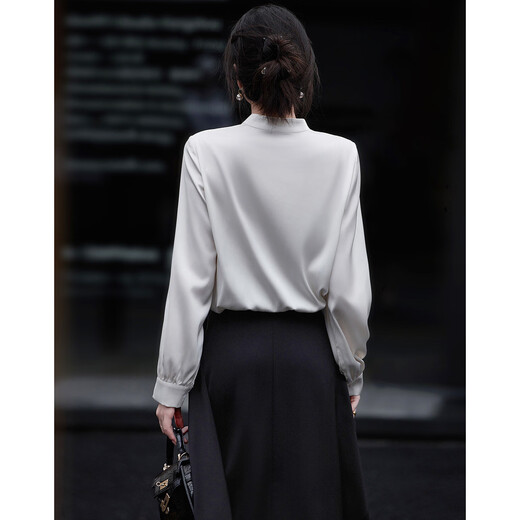 Demana Moonlight Lover Spring and Autumn Elegant Deep V Two-piece Stacked Placket Blouse Lantern Sleeve Shirt Women's Top