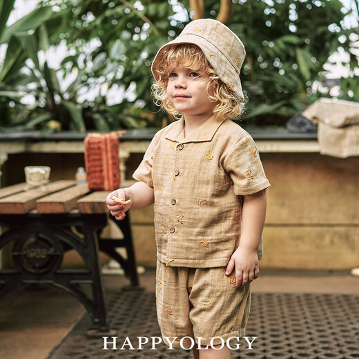 Happyology British children's summer lapel double-layer yarn embroidered top girls boys shirt