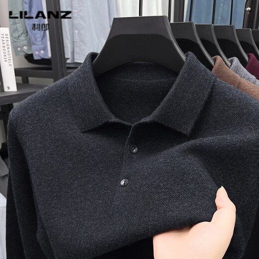 LILANZ 100% pure wool sweater winter thickened warm knitted sweater daddy loose casual solid color long-sleeved t dark gray 98631 thickened 3XL (56) recommended weight 175-190Jin Jin equals 0.5 kg