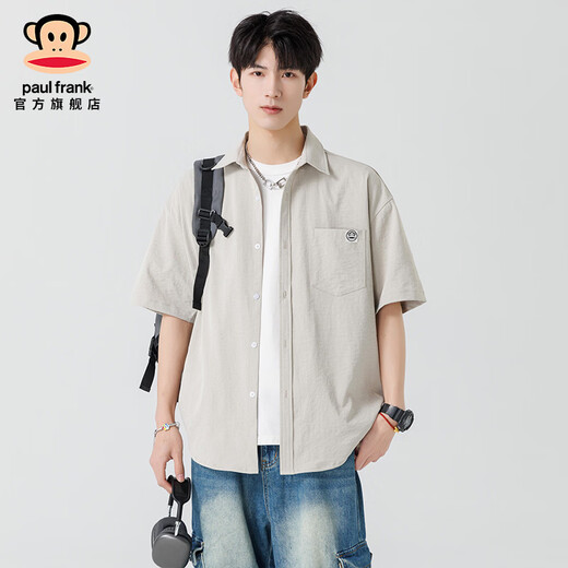 Big Mouth Monkey (paul frank) American short-sleeved shirt men's summer new trendy brand loose casual all-match shirt comfortable breathable work jacket black official authentic M recommended 80-110Jin Jin equals 0.5 kg