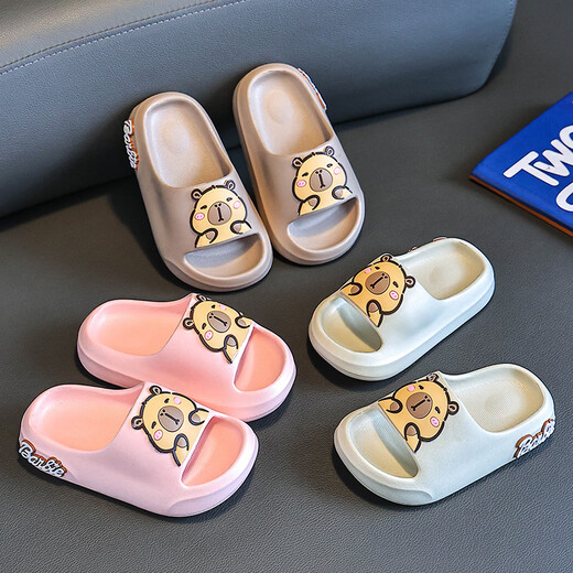 Children's slippers for boys indoor home non-slip soft bottom baby cute slippers for girls to wear EVA soft and lightweight upgraded version - black 34-35 sizes inner length 21cm