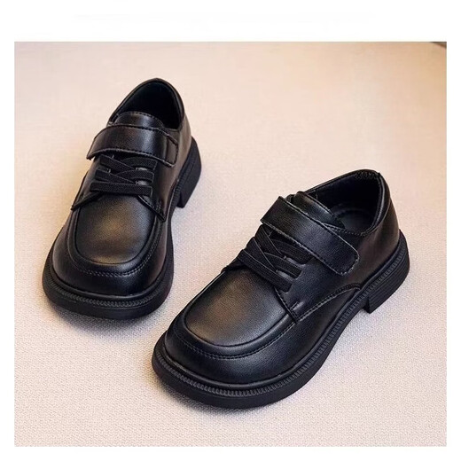 G.duck Little Yellow Duck Boys' Small Leather Shoes Soft Sole Children's Black British Style Primary School Students Autumn and Winter Breathable Performance Shoes for Middle and Large Children Black 26 Shoe Inner Length 16CM