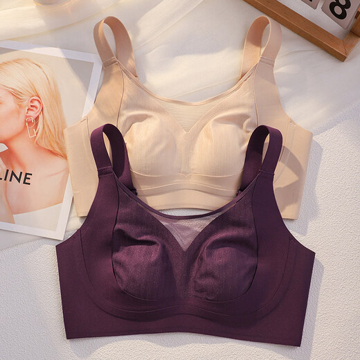 Tube top bra for women with big breasts, slim and slim, adjustable breast reduction and anti-sagging type, no wires, purple + milky white M (recommended 70D_75BC)