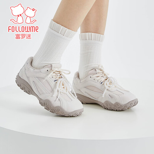 Fuluomi Spring and Autumn Girls Sweet Bow Casual Shoes Campus Versatile Moral Training Shoes Beige 35