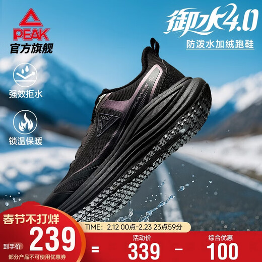 PEAK Water Resistant 4.0 Cotton Shoes Men's Shoes Autumn and Winter Water-Repellent and Velvet Warm Casual Commuting Black Sports Shoes