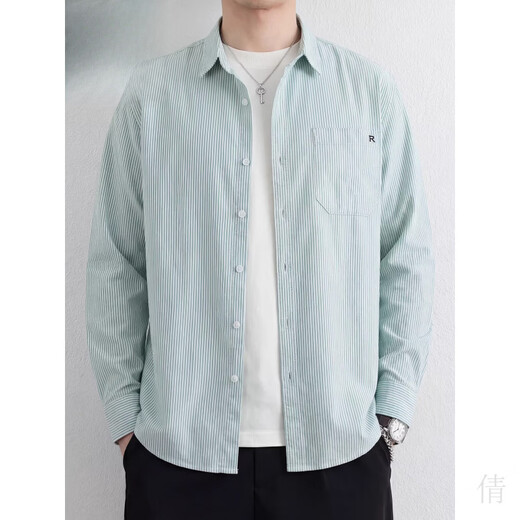 Playboy (PLAYBOY) men's striped long-sleeved shirt 2026 spring and autumn pure cotton shirt jacket high-end handsome casual top gray 2XL suitable for 150-165 Jin Jin equals 0.5 kg