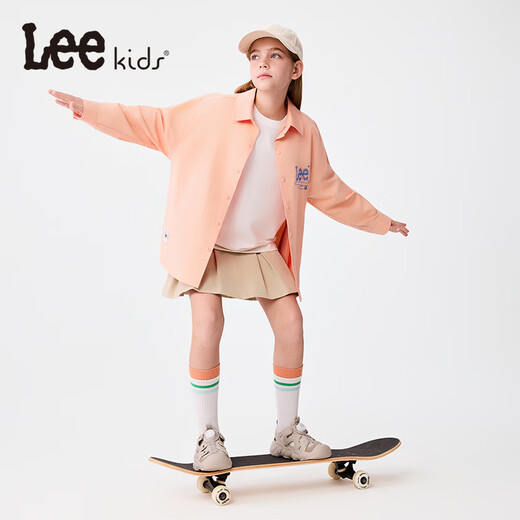 Lee children's shirt jacket spring new boys cotton shirt 2026 new girls shirt jacket orange pink 160 +