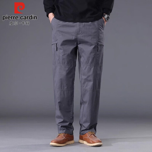 Pierre Cardin casual pants men's spring and summer pure cotton workwear straight pants men's loose wide-leg long pants men's military green XL