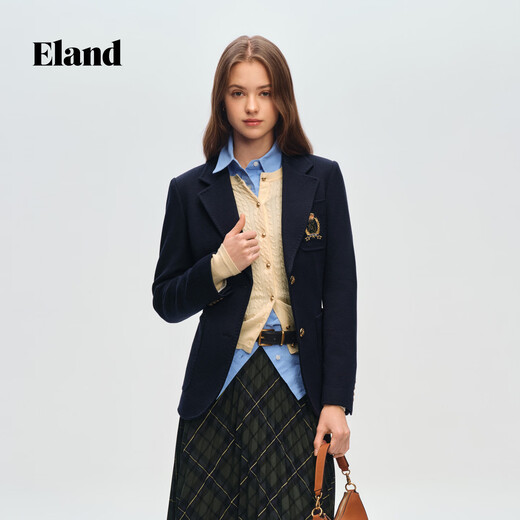 ELANDEland suit women's lapel waist jacket EEJKG12E01 navy blue 160