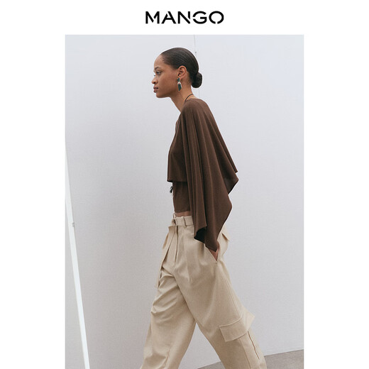 MANGO Bloom Series Women's Shirt 2026 Spring New French Style Round Neck Straight Three-quarter Sleeve Top Brown S