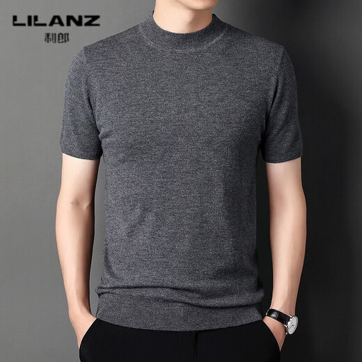 LILANZ's new 100% wool sweater short-sleeved men's spring and autumn new half turtleneck sweater bottoming knitted T-shirt for men Haqing 14XL (180)