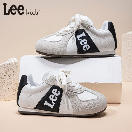 Lee children's shoes spring new children's sports shoes girls wear-resistant casual sneakers boys versatile lace-up moral training shoes light beige black 31 recommended foot length 192mm