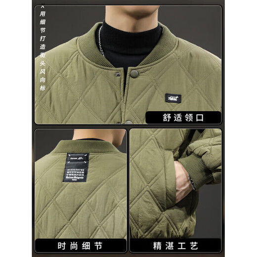 YISHion winter trendy brand retro diamond plaid jacket cotton coat men's loose large size casual baseball uniform warm cotton coat thick coat flagship official 16001 military green S suitable weight 90-110Jin Jin is equal to 0.5 kg