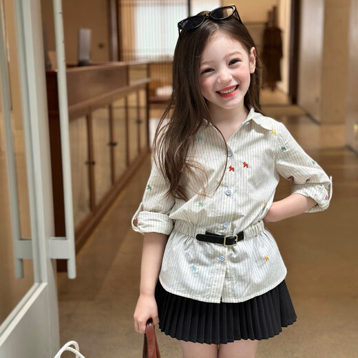 Gardenia's Growth Notes Children's Clothing Girls Lazy Style Striped Shirt 2026 Spring Children's Versatile Embroidered Pony Top Striped Shirt 160 cm