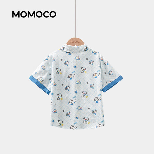 Mami Maca (MOMOCO) children's shirt summer boys short-sleeved summer fashion versatile shirt white full print 140