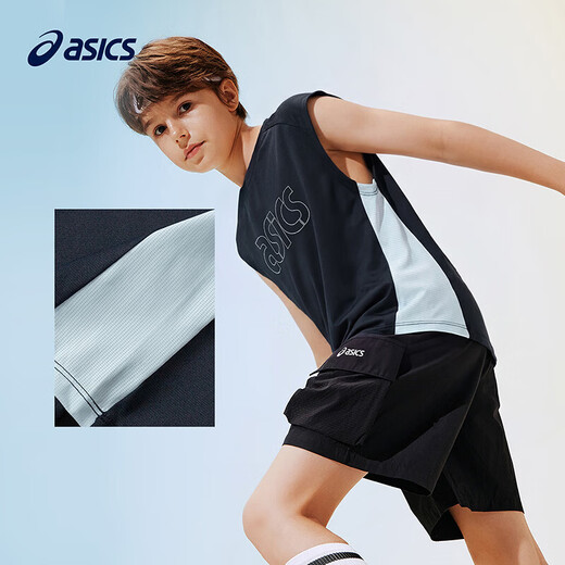 ASICS children's 26-year-old fast moisture-absorbent and quick-drying sleeveless loose T-shirt is lightweight, cool, sporty and breathable 5003 navy blue 120 cm