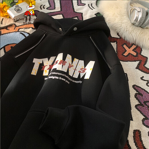 Scarecrow American high street brand letter printed hooded sweatshirt for men spring and autumn new loose casual zipper jacket off-white regular 25331 M