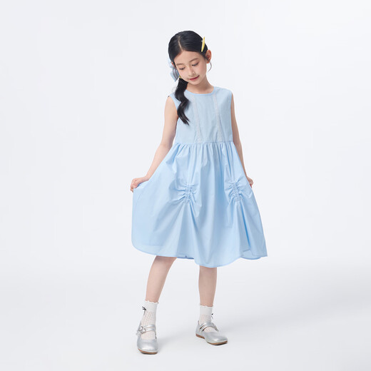 Xiaoyinman children's clothing girls pure cotton breathable dress 26 summer children's personalized fashion princess dress blue 110