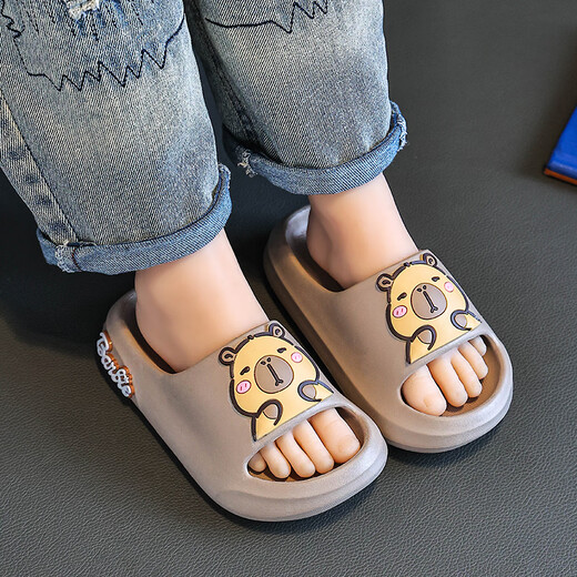 Children's slippers for boys indoor home non-slip soft bottom baby cute slippers for girls to wear EVA soft and lightweight upgraded version - black 34-35 sizes inner length 21cm