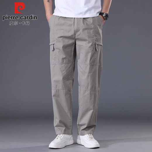 Pierre Cardin casual pants men's spring and summer pure cotton workwear straight pants men's loose wide-leg long pants men's military green XL