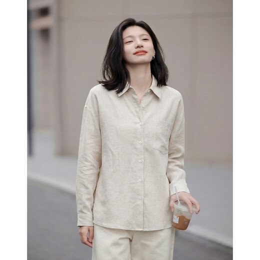 Demana contains linen lyocell spring simple lapel big pocket loose slimming shirt for women with high quality