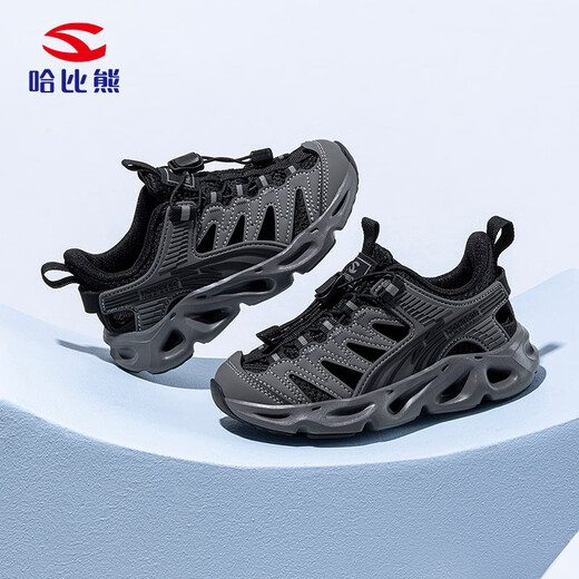 HOBIBEAR children's frame shoes boys and girls sandals summer mesh breathable lightweight sports river sandals 623199 black gray 35