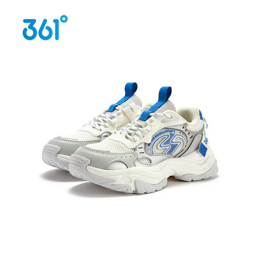 361 Shopping Mall Same Style Children's Shoes Boys Casual Shoes 2026 Spring New Velcro Cushioning Sports Shoes for Middle and Large Children Feather White/Aqua Clear Gray/Mediterranean Blue Size 35