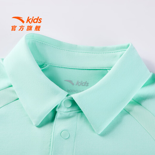 ANTA Children's T-shirt Men's Big Children's Clothing 2026 Summer New Cool Ice Skin Lapel Comfortable Breathable Stretch Polo Shirt Short T Ice Cube Blue-7 175