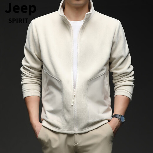 JEEP SPIRIT Cardigan Sweatshirt Men's 2026 Spring Loose Sports Top Casual Stand Collar Polar Fleece Jacket Men Gray M