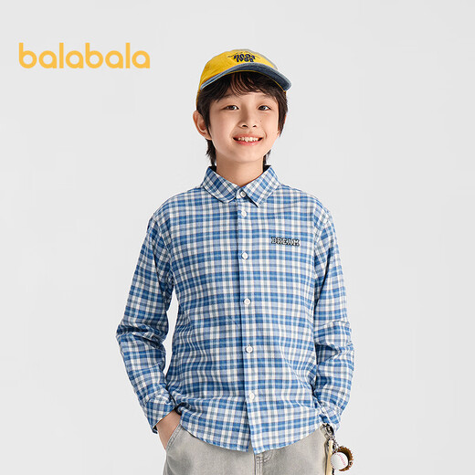 Balabala children's clothing children's long-sleeved shirt girls and boys 2026 spring plaid same style in shopping malls