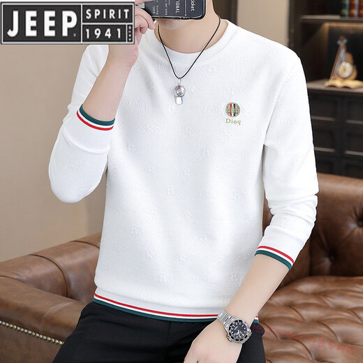 JEEP SPIRIT men's long-sleeved thick cotton T autumn thin bottoming shirt jacquard T-shirt trendy casual personality autumn clothes small shirt T-shirt spring and autumn T2355 khaki M 90-110Jin Jin equals 0.5 kg