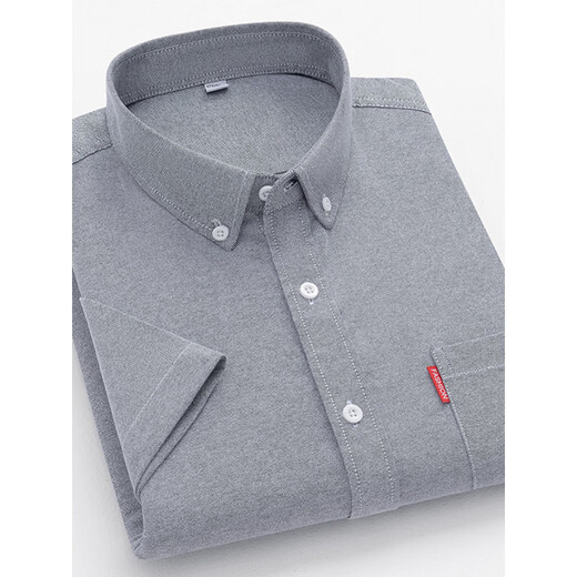 ROMON 100 pure cotton men's short-sleeved shirt for young and middle-aged casual cotton Oxford half-sleeved solid color shirt large size men's DXNJF-08 pink pocket style XL 130-145Jin Jin equals 0.5 kg