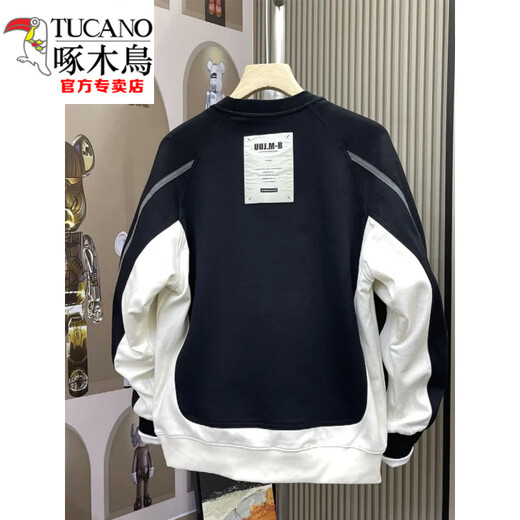Woodpecker (TUCANO) Spring and Autumn New Trendy Fashion Splicing Sweater Men's Korean Style Casual and Versatile Design Round Neck Handsome Long-Sleeved Top White M