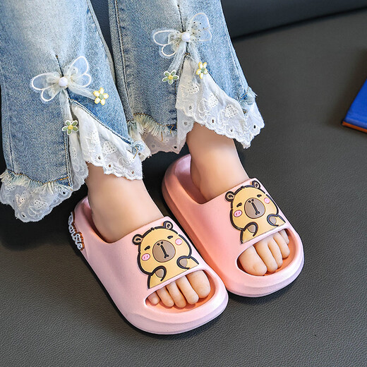 Children's slippers for boys indoor home non-slip soft bottom baby cute slippers for girls to wear EVA soft and lightweight upgraded version - black 34-35 sizes inner length 21cm