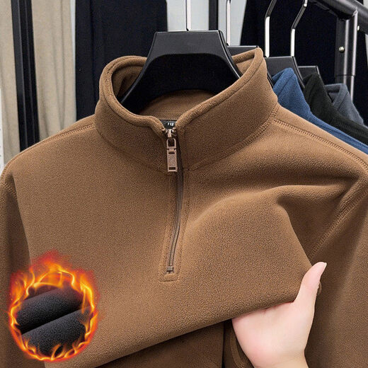 DANCING WOLVES Pocket Polar Fleece Half-Zip Thickened Warm Men's Sweatshirt Blue 3XL 56--125