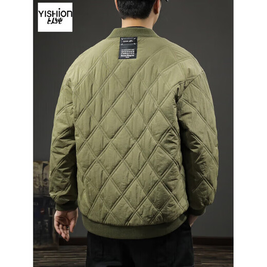 YISHion winter trendy brand retro diamond plaid jacket cotton coat men's loose large size casual baseball uniform warm cotton coat thick coat flagship official 16001 military green S suitable weight 90-110Jin Jin is equal to 0.5 kg
