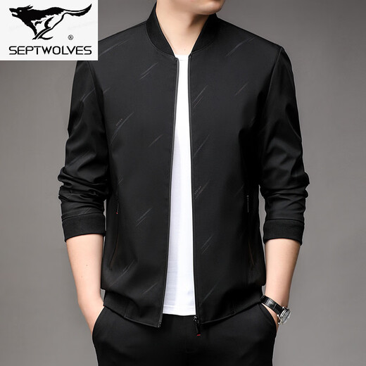 Septwolves men's jacket new spring and autumn young and middle-aged business slim baseball collar top casual jacket men's upper cyan 2350 L 175