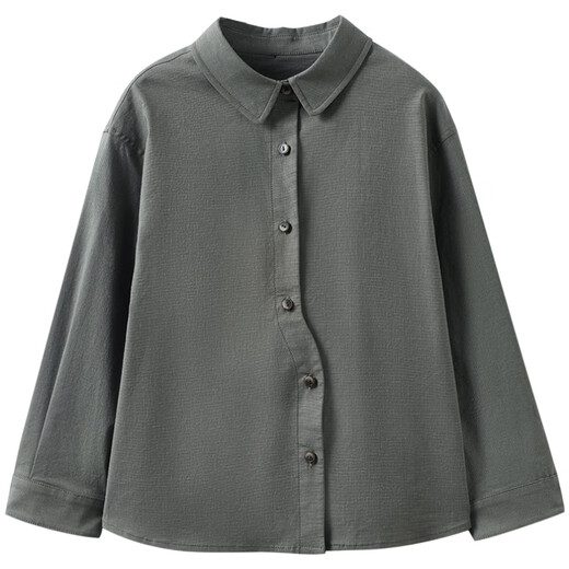 Haqi Children's Clothing 2026 Spring and Autumn Children's Tops Gray Green Literary Loose Shirts Boys and Girls Shirts Casual Loose Gray Green 110