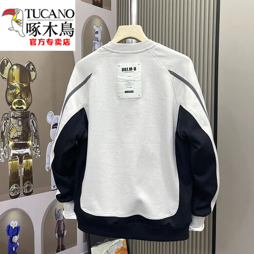 Woodpecker (TUCANO) Spring and Autumn New Trendy Fashion Splicing Sweater Men's Korean Style Casual and Versatile Design Round Neck Handsome Long-Sleeved Top White M