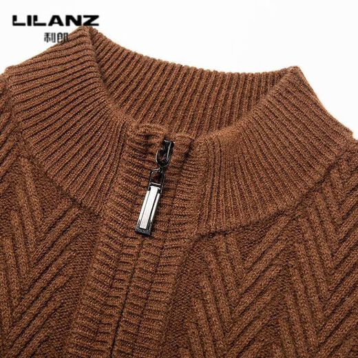 LILANZ Autumn and Winter 100% Wool Sweater Men's Round Neck 540g Thickened Half-High Round Neck Zipper Warm Knitted Sweater Jingxiu Gray Thickened 14XL (170)