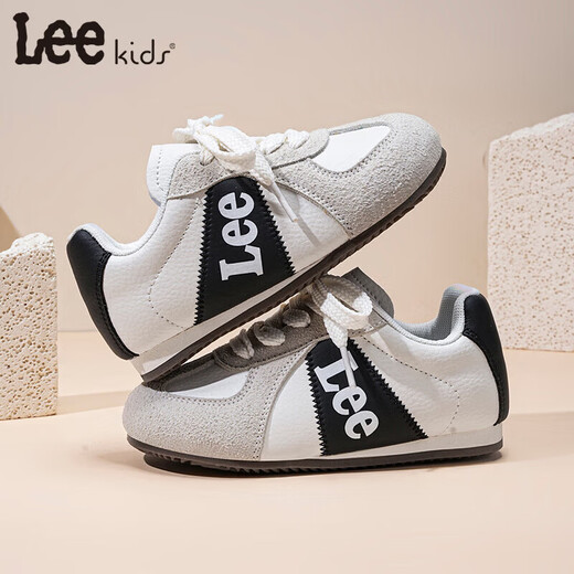 Lee children's shoes spring new children's sports shoes girls wear-resistant casual sneakers boys versatile lace-up moral training shoes light beige black 31 recommended foot length 192mm