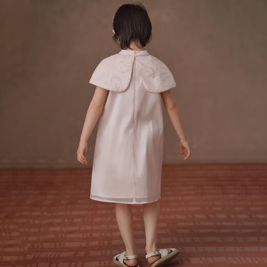 Haqi children's clothing sweet pink girls dress Qianjin style shawl mid-length skirt children's new Chinese dress skirt 2026 summer pink 110