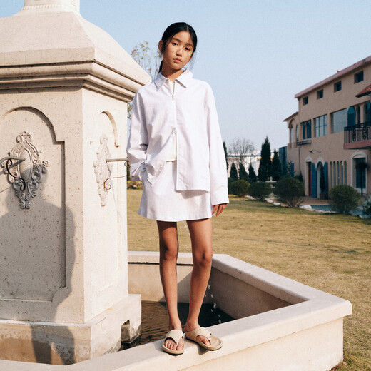 ELLE KIDS children's clothing gray and white striped sports suit for girls spring new embroidered jacket/A-line skirt optional white and gray striped top 120 (110/120)