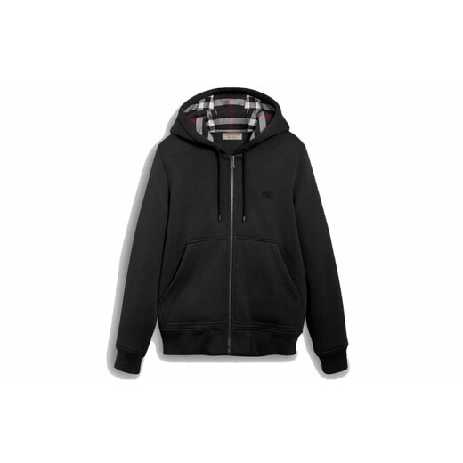 BURBERRY lined plaid plain zipper hooded sweatshirt jacket for men and women, black S