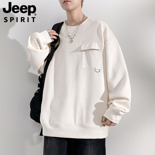 JEEP SPIRIT long-sleeved T-shirt men's spring and autumn large size loose plus fat round neck top casual inner fat bottoming shirt sweatshirt apricot M 90-110Jin Jin equals 0.5 kg