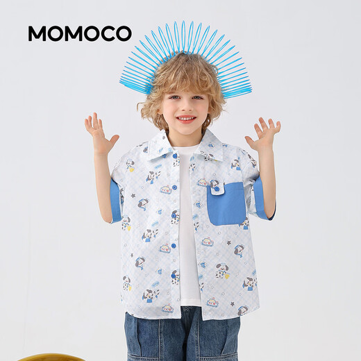 Mami Maca (MOMOCO) children's shirt summer boys short-sleeved summer fashion versatile shirt white full print 140