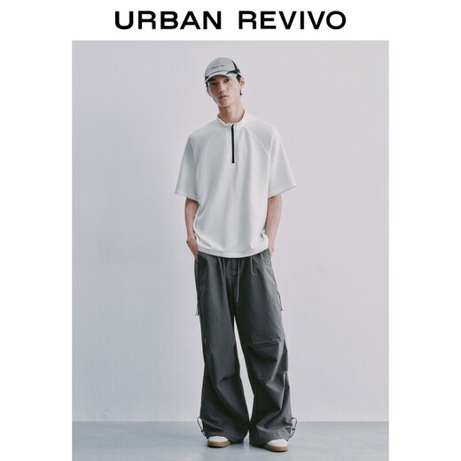 UR2026 Spring New Men's Sports Trendy Spliced Raglan Sleeve Half-Zip T-Shirt UUN460003 Original White L