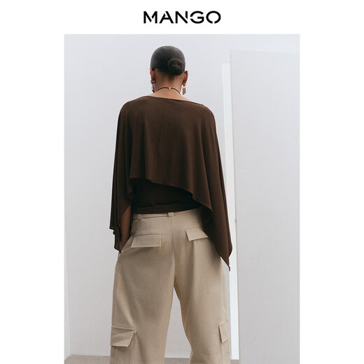 MANGO Bloom Series Women's Shirt 2026 Spring New French Style Round Neck Straight Three-quarter Sleeve Top Brown S