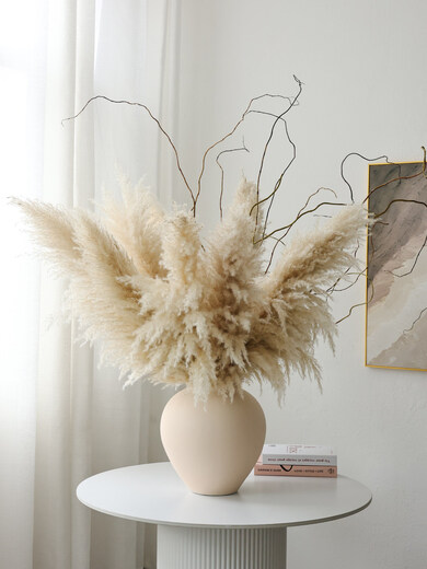 Internet celebrity natural reed pampas grass dried flower bouquet living room window soft decoration exhibition hall layout floor-standing flower arrangement photo props 10 large pampas grass + woven flower basket extra large_length 90-10013