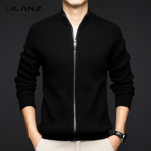 LILANZ men's knitted cardigan new fall and winter stand-up collar zipper pure wool long-sleeved casual fashion top sweater gray green 14XL (115)